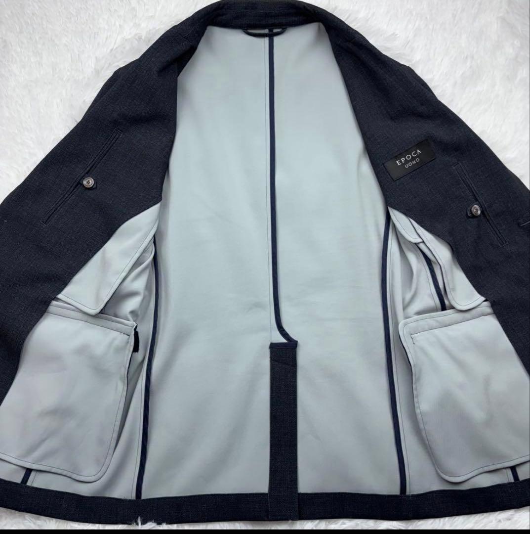 極美品✨エポカウォモ デニム調 テーラードジャケット アンコン ストレッチ紺