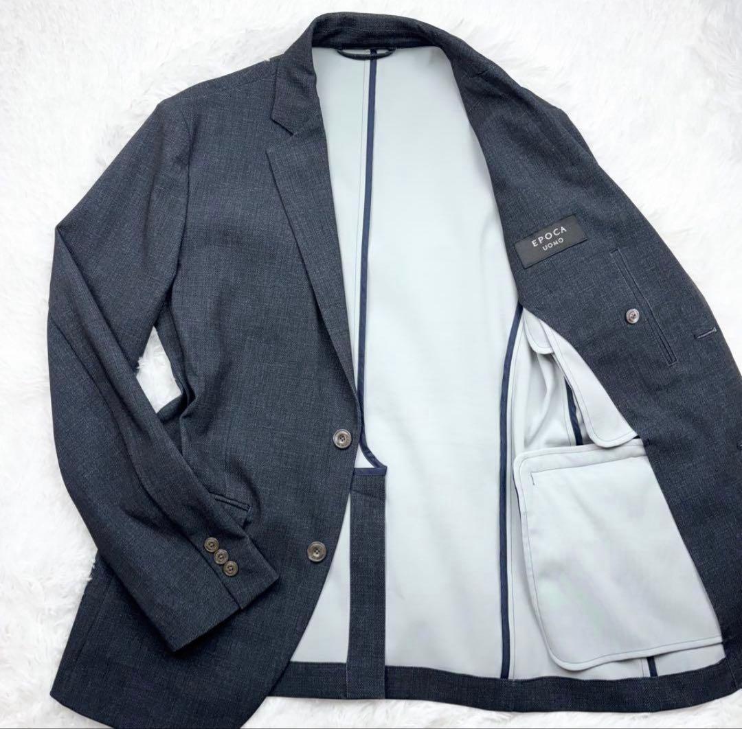 極美品✨エポカウォモ デニム調 テーラードジャケット アンコン ストレッチ紺