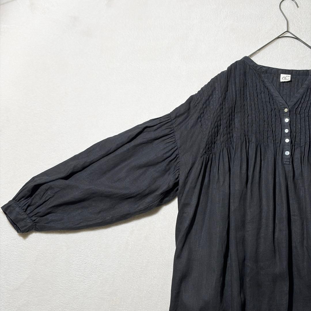 08mab ゼロハチマブ　ピンタック リネン ワンピース　ロング　麻100% 黒