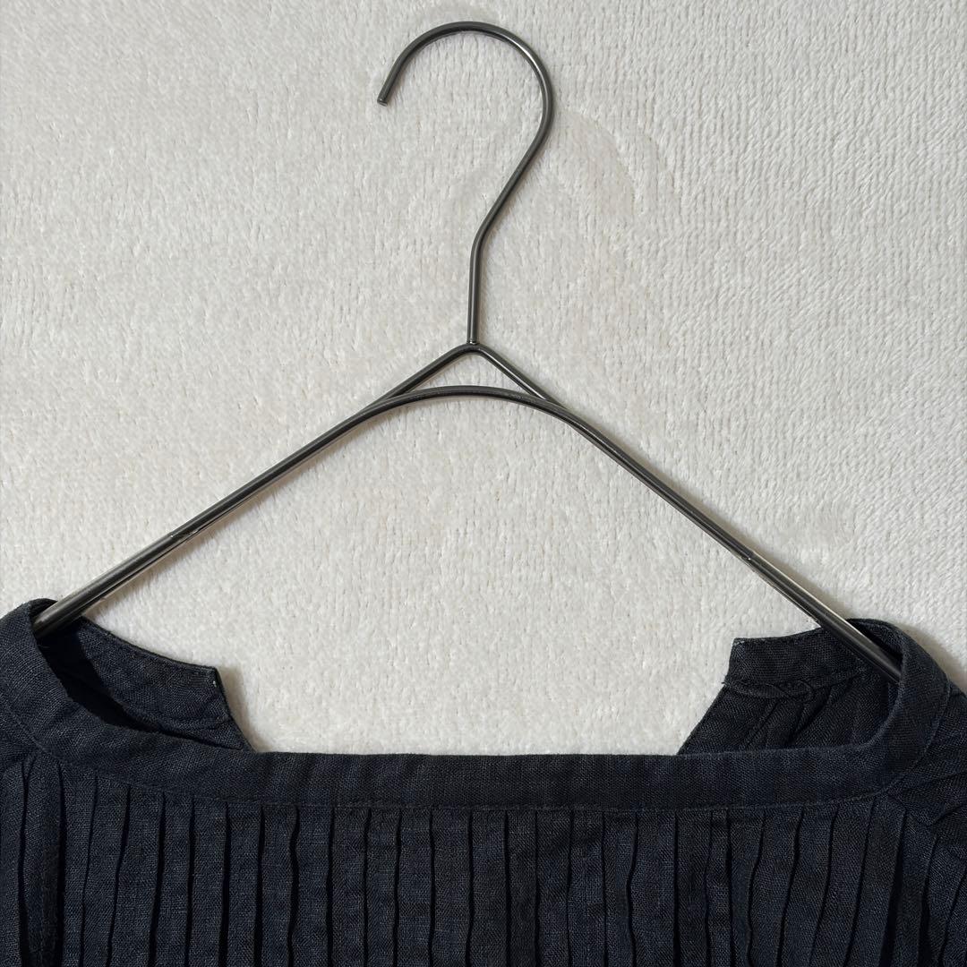 08mab ゼロハチマブ　ピンタック リネン ワンピース　ロング　麻100% 黒