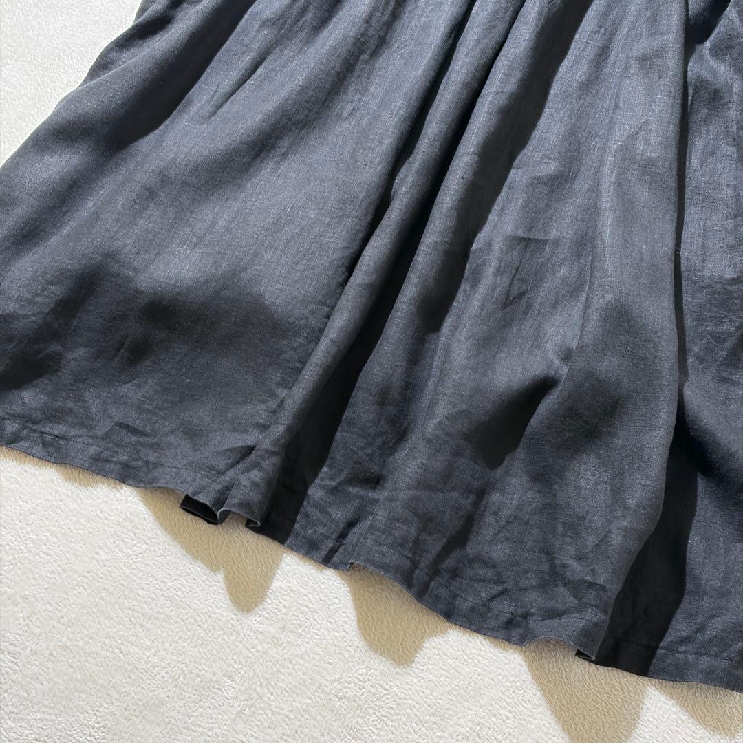 08mab ゼロハチマブ　ピンタック リネン ワンピース　ロング　麻100% 黒