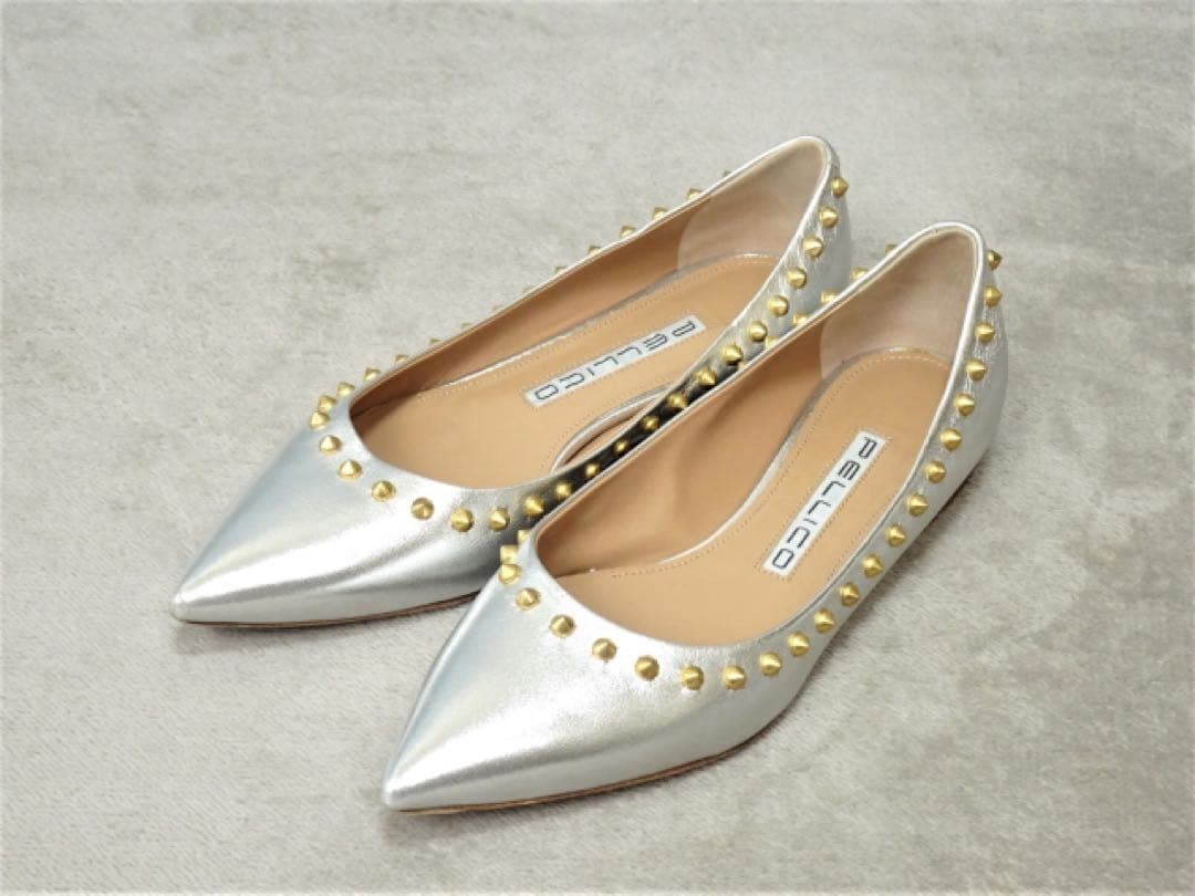 【ペリーコ】ANIMA スタッズパンプス フラットパンプス スタッズ シルバー