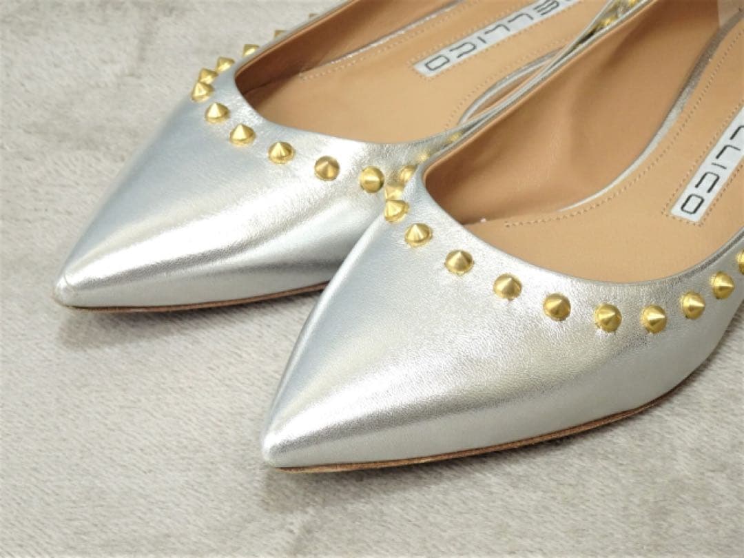 【ペリーコ】ANIMA スタッズパンプス フラットパンプス スタッズ シルバー