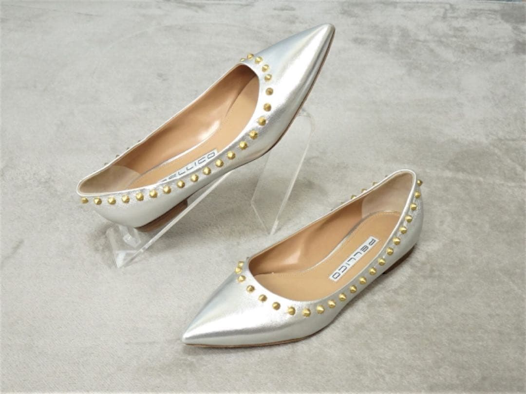 【ペリーコ】ANIMA スタッズパンプス フラットパンプス スタッズ シルバー