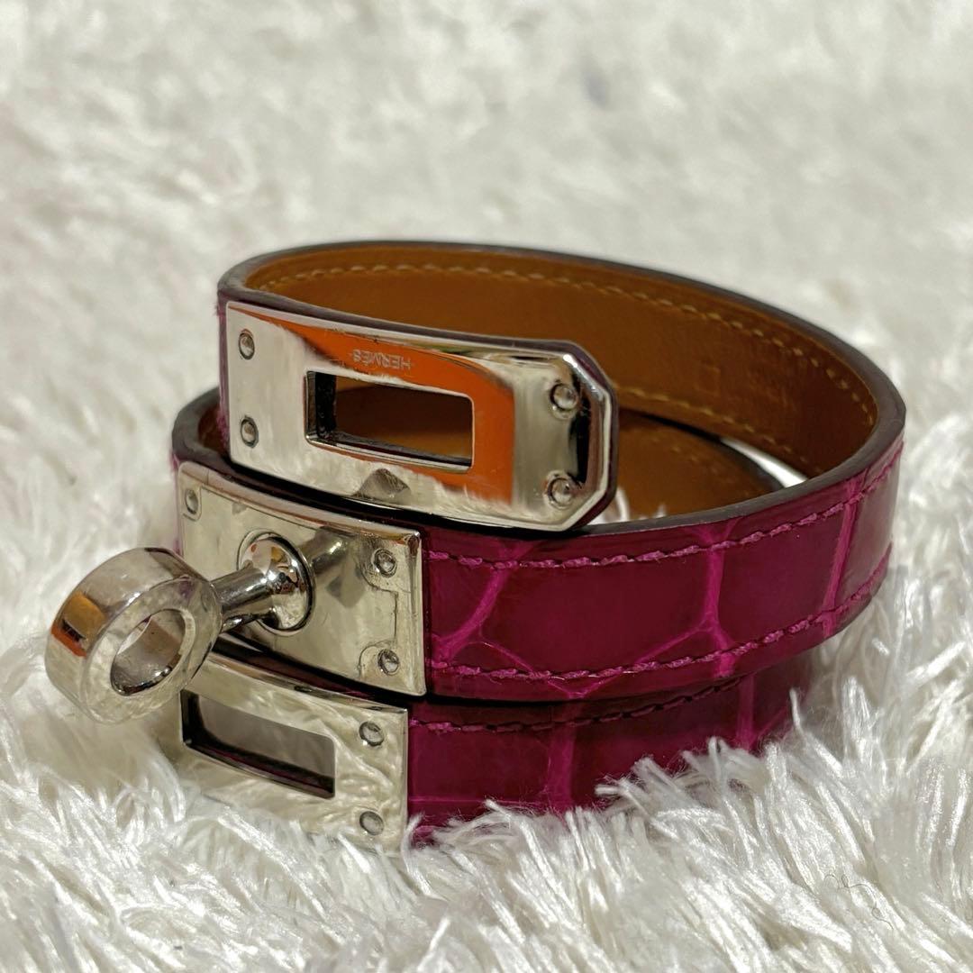 極美品✨HERMES シャイニングクロコ　ケリー　バングル　ピンク