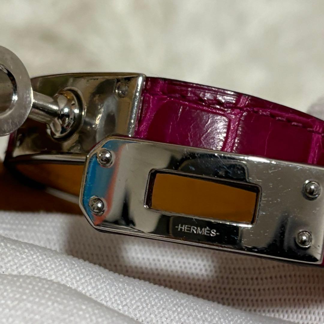 極美品✨HERMES シャイニングクロコ　ケリー　バングル　ピンク