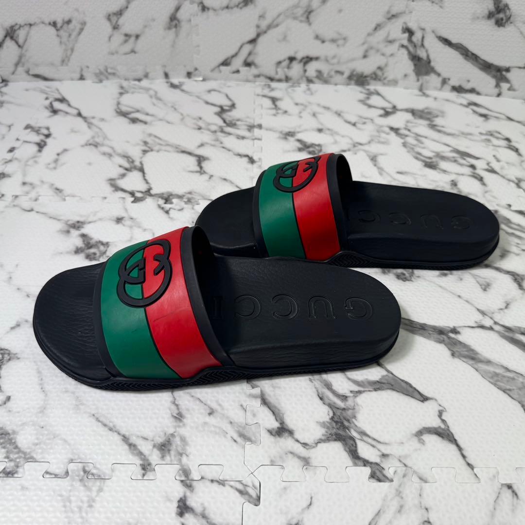 良品◯グッチ　スライドサンダル　インターロッキングG シェリーライン　ラバー