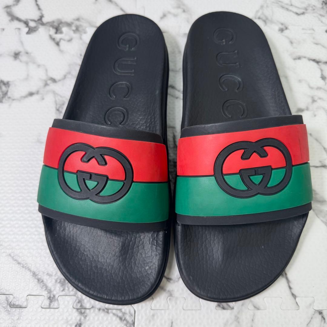 良品◯グッチ　スライドサンダル　インターロッキングG シェリーライン　ラバー