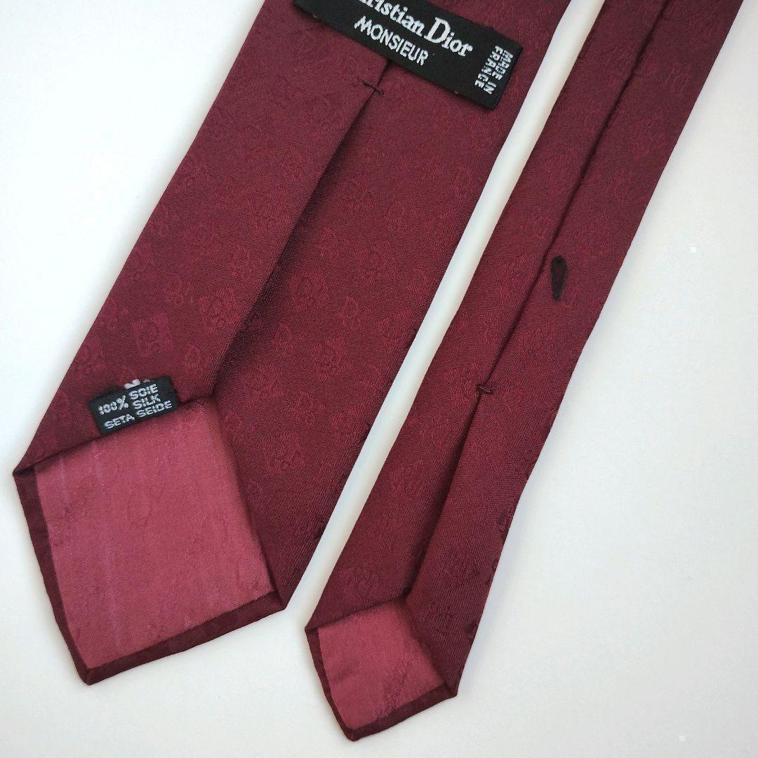 【美品】クリスチャンディオール ネクタイ ボルドー トロッター柄 ダイヤ 高級