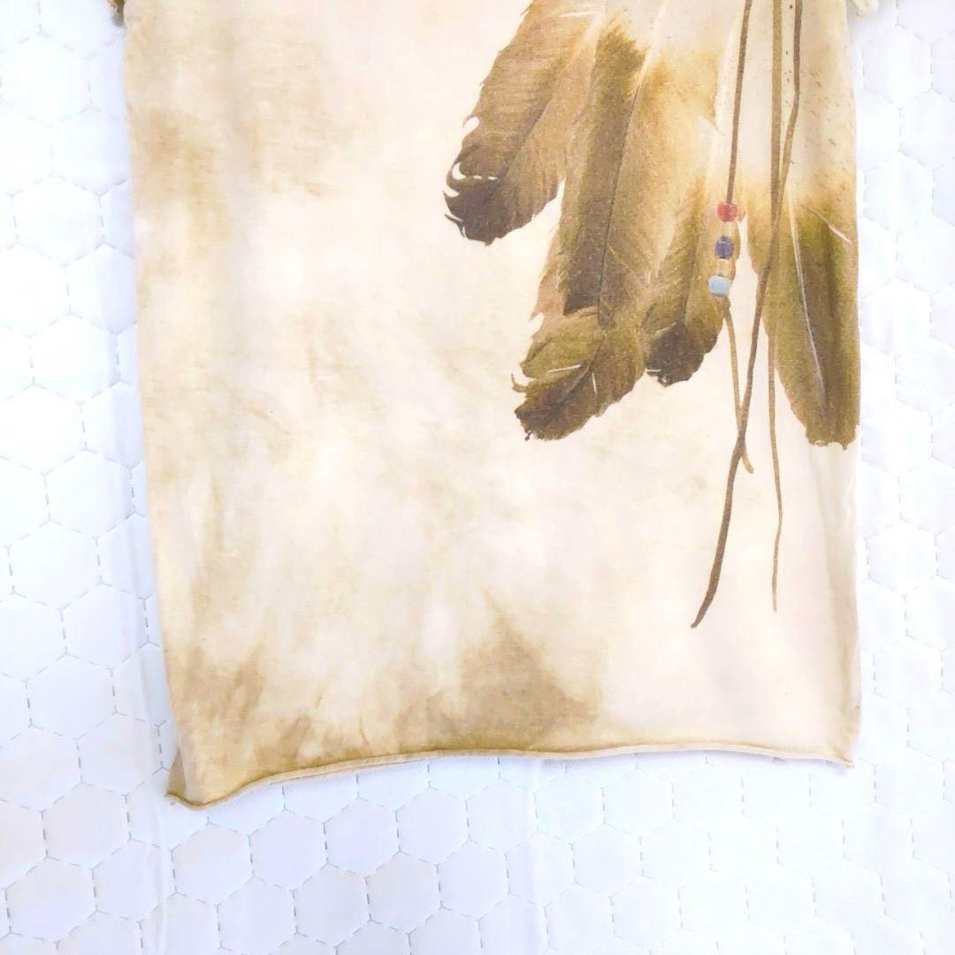 美品✨goa 半袖Tシャツ 羽根とビーズプリント 半袖Tシャツ