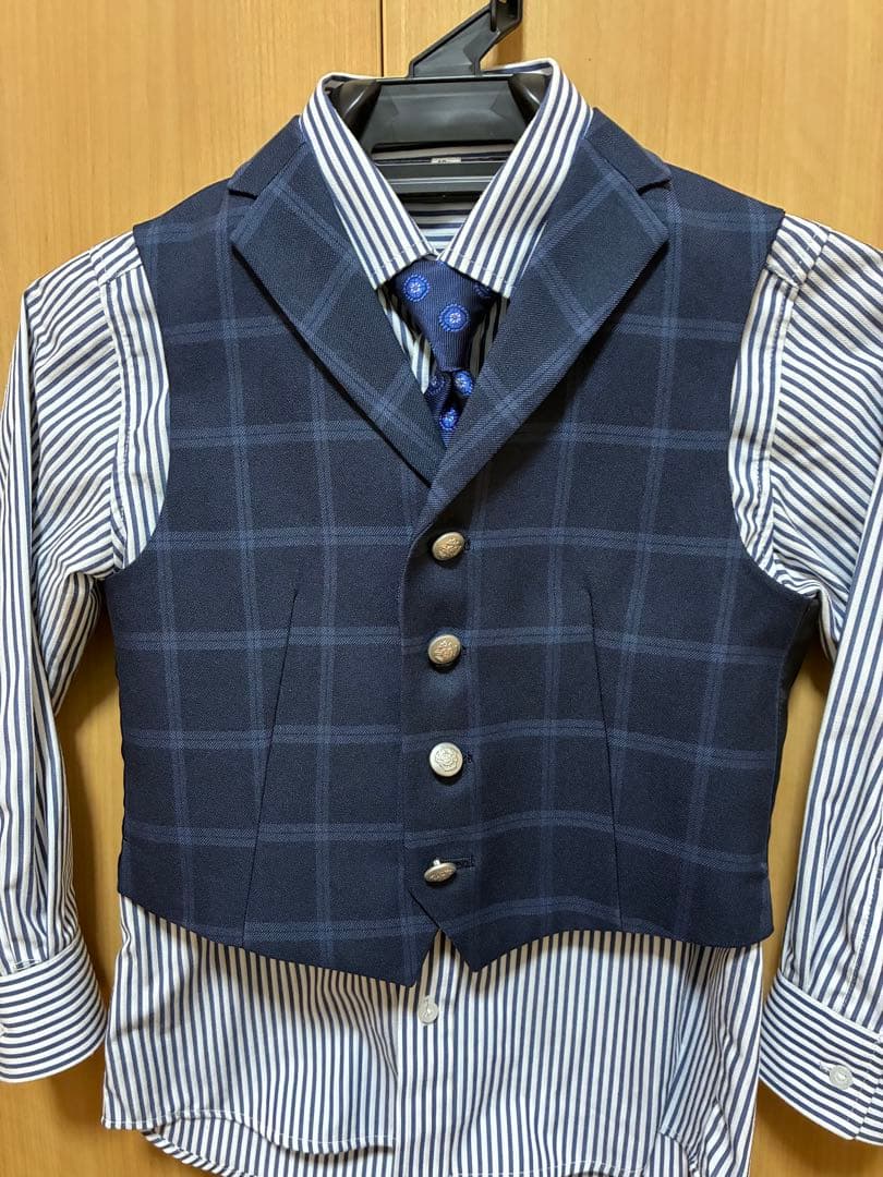 キッズ フォーマルスーツ ネイビー チェック120センチ　美品　7点セット