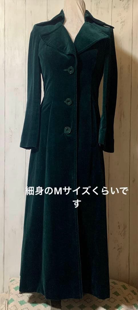ダークグリーン ベロア ロングコート　クラロリ　ヴィクトリアンメイデン　レトロ