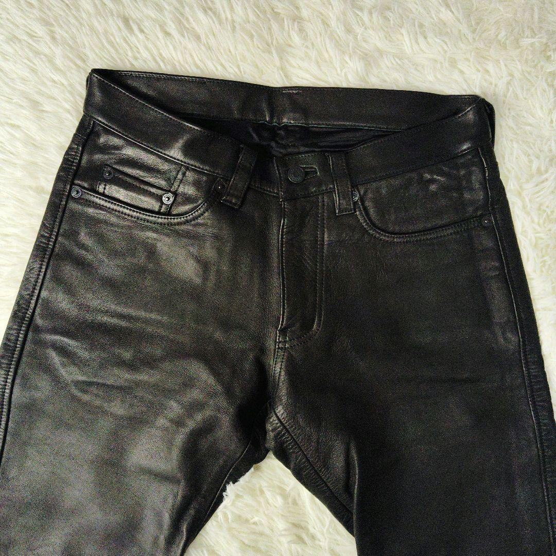 【本革】ヒステリックグラマー　カウレザーパンツ　5ポケット　ブラック　ロゴパッチ