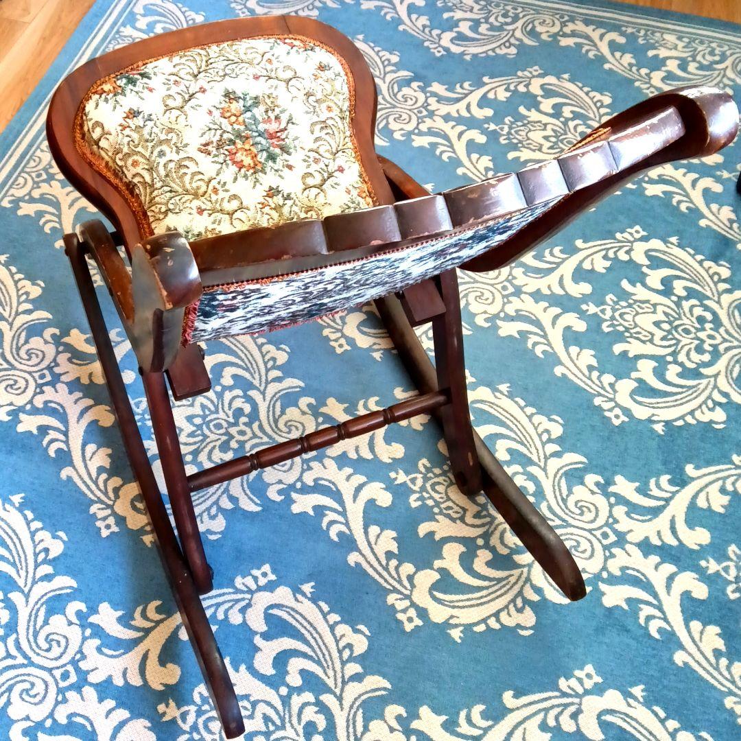 折り畳み式 ロッキングチェア◆ゴブラン織り✱アンティーク