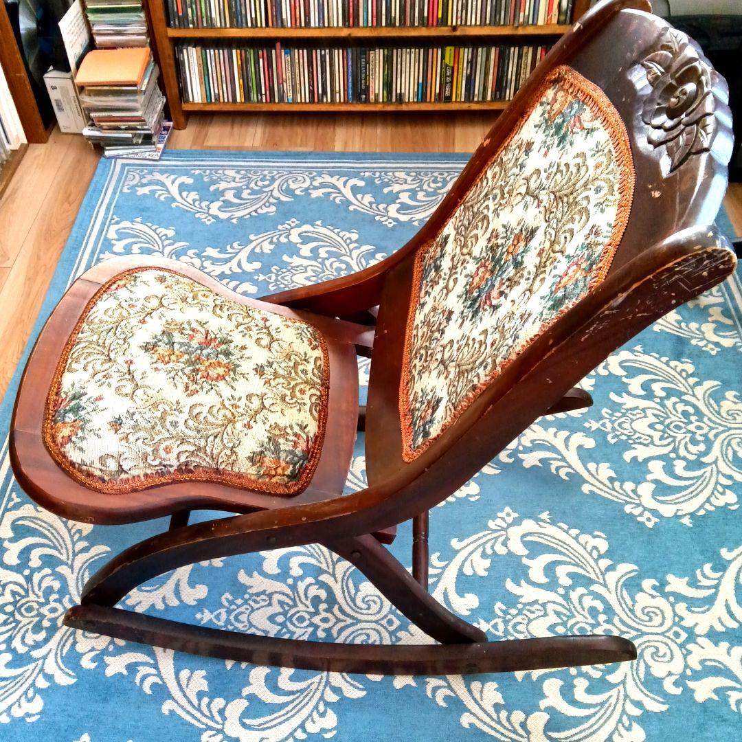 折り畳み式 ロッキングチェア◆ゴブラン織り✱アンティーク