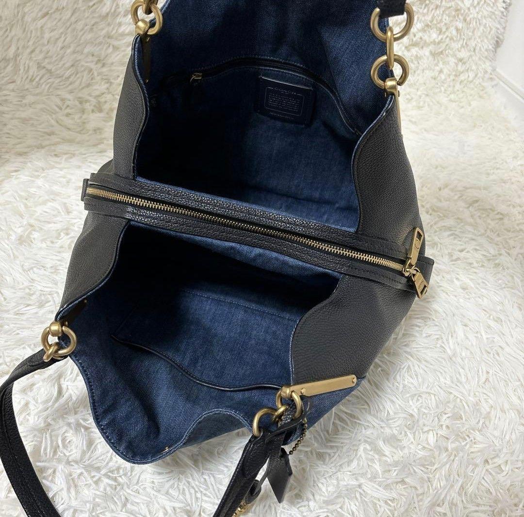 ち*ん様 極美品✨近年モデル　coach　ハンドバッグ　デニム　レザー　ゴールド
