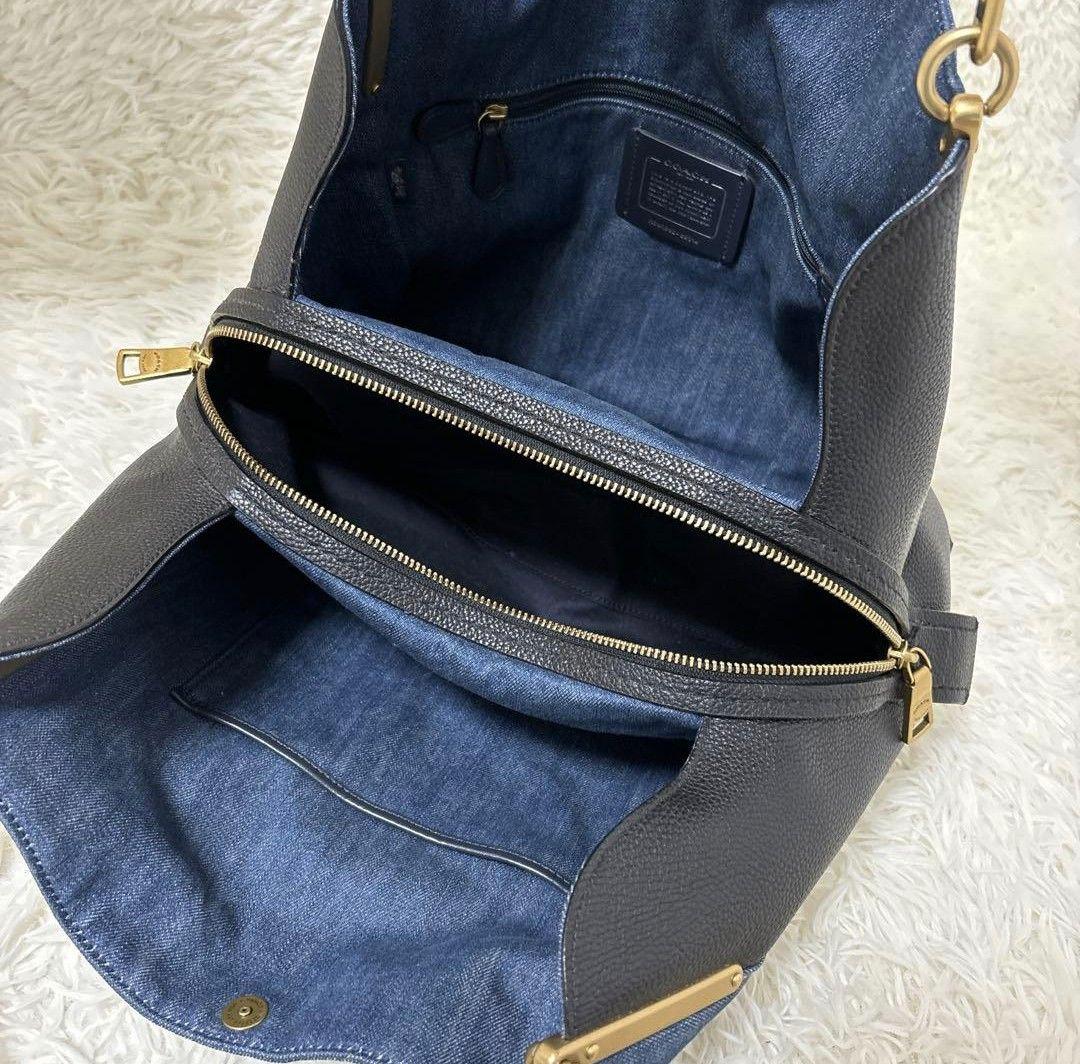 ち*ん様 極美品✨近年モデル　coach　ハンドバッグ　デニム　レザー　ゴールド