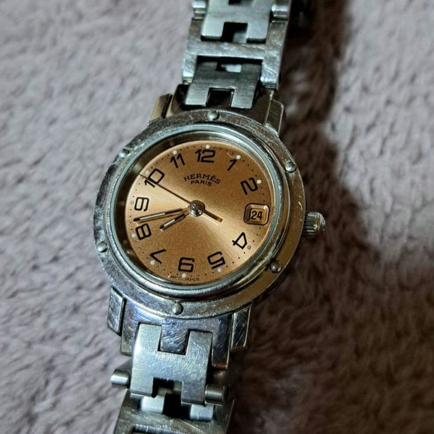 エルメス クリッパー アイボリー文字盤 シルバーブレスレット 稼働