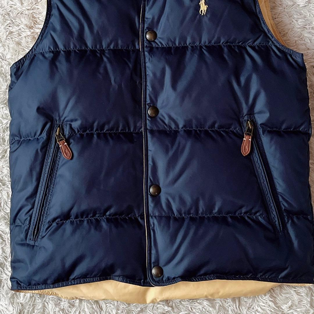 ポロラルフローレン ダウンベスト ポニー刺繍 濃紺×黄リバーシブル