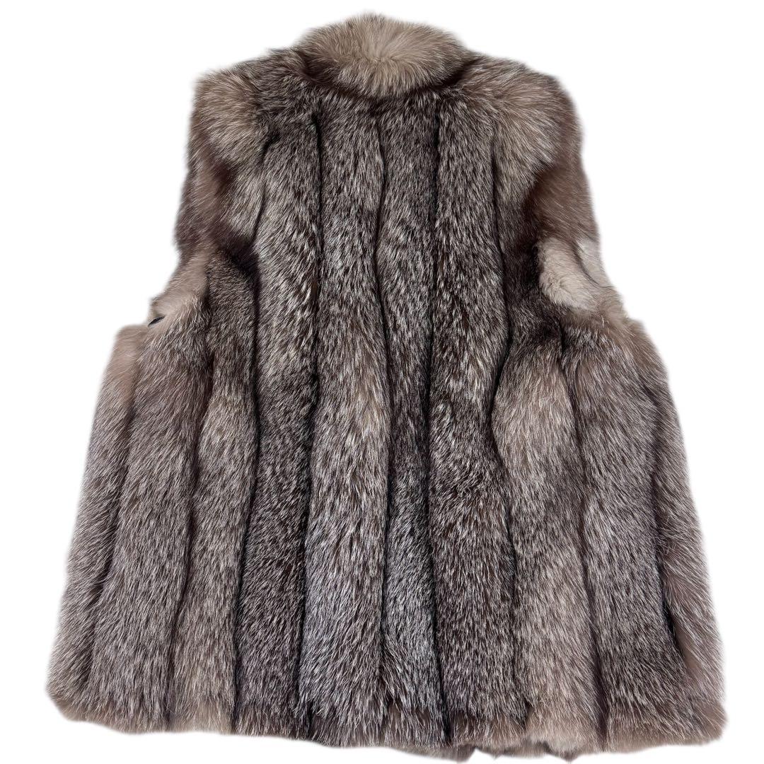 総丈80 ロイヤル サガフォックス ブルーフロスト ベスト XL 毛皮 肉厚◎