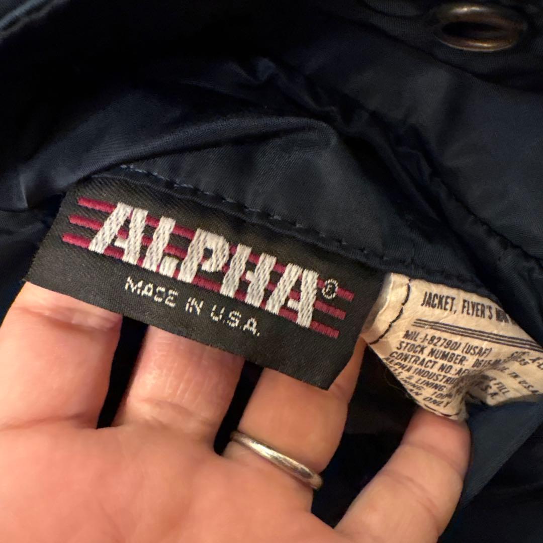 80s ALPHA MA-1 希少ブラックネイビー　旧タグ　フライト　ビンテージ