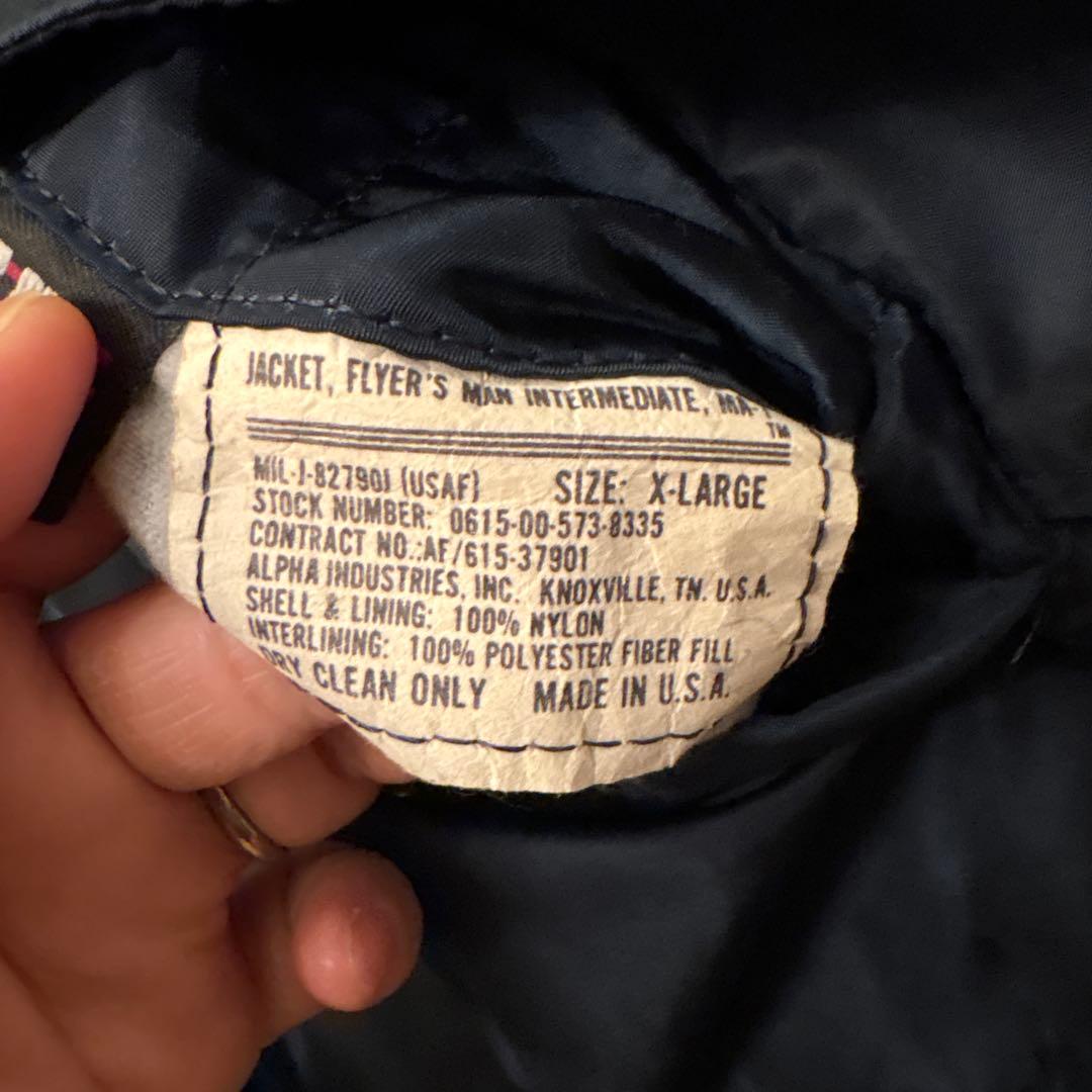 80s ALPHA MA-1 希少ブラックネイビー　旧タグ　フライト　ビンテージ