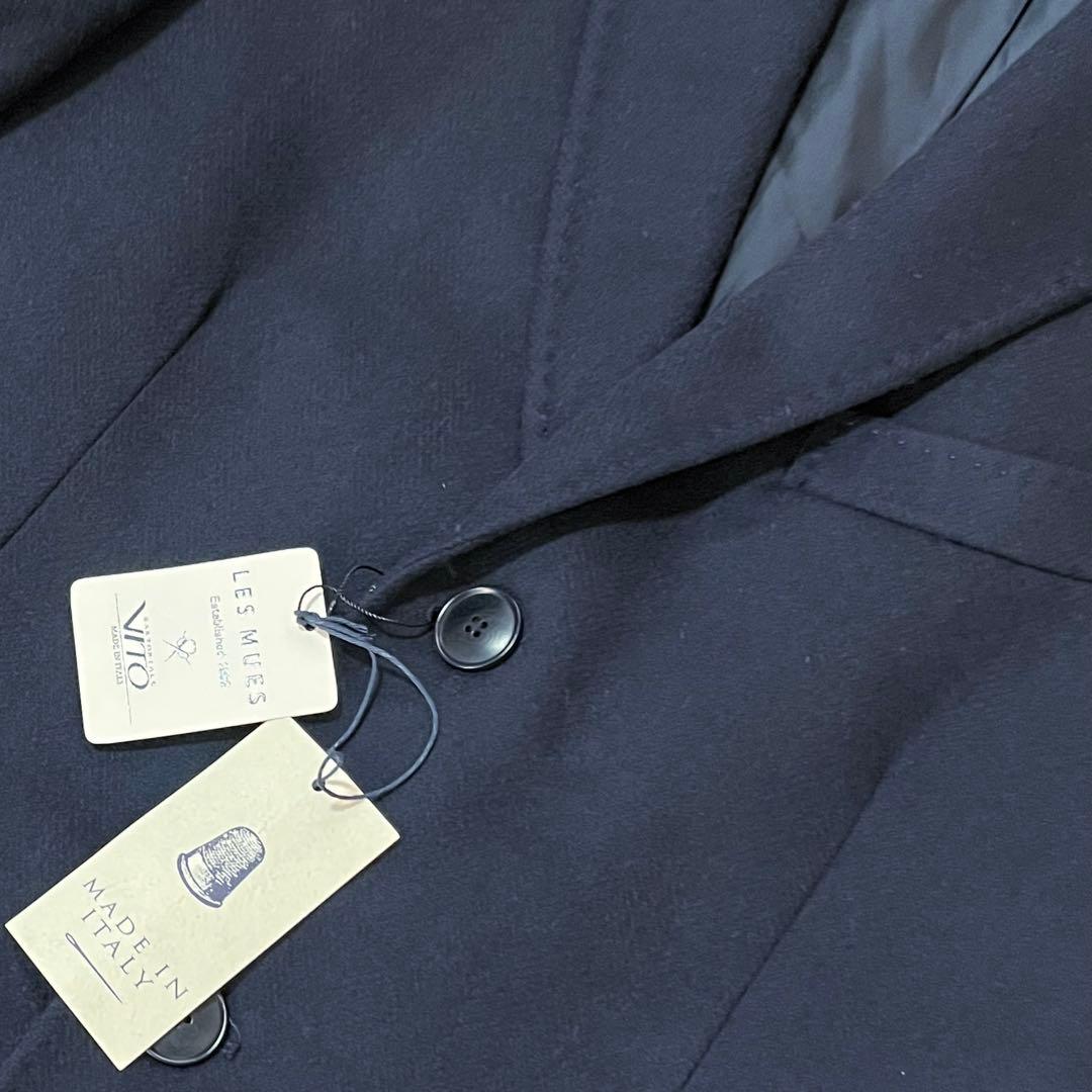 新品　LES MUES ウール　カシミヤ　ロングコート　紺　LL イタリア製