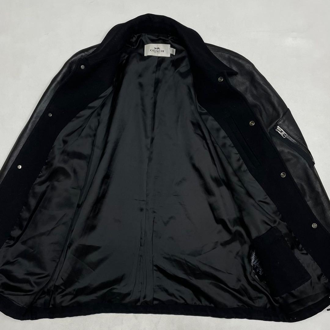 美品 COACH コーチ 袖レザー スタジャン コーチジャケット ブラック