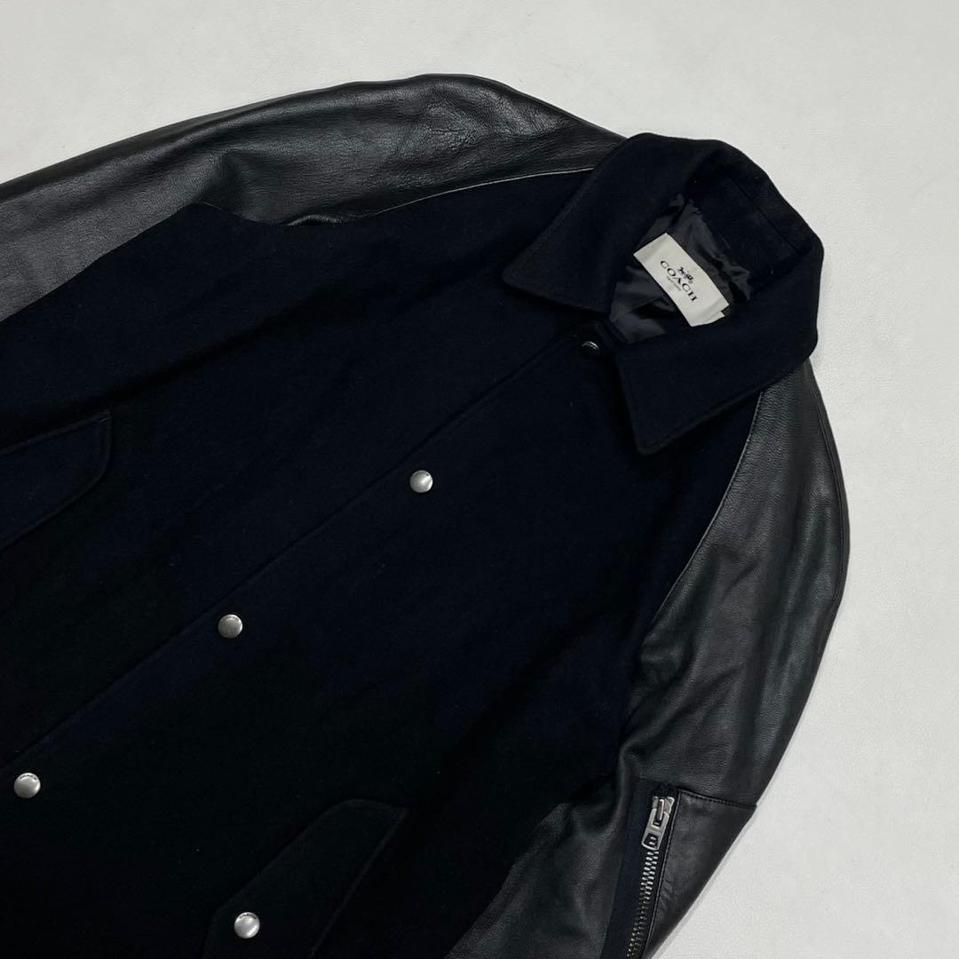 美品 COACH コーチ 袖レザー スタジャン コーチジャケット ブラック