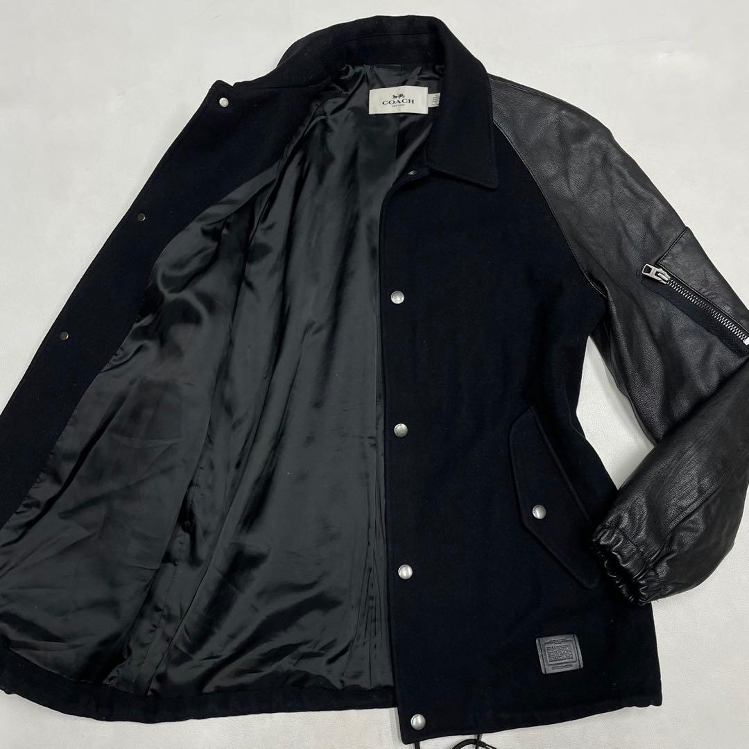 美品 COACH コーチ 袖レザー スタジャン コーチジャケット ブラック