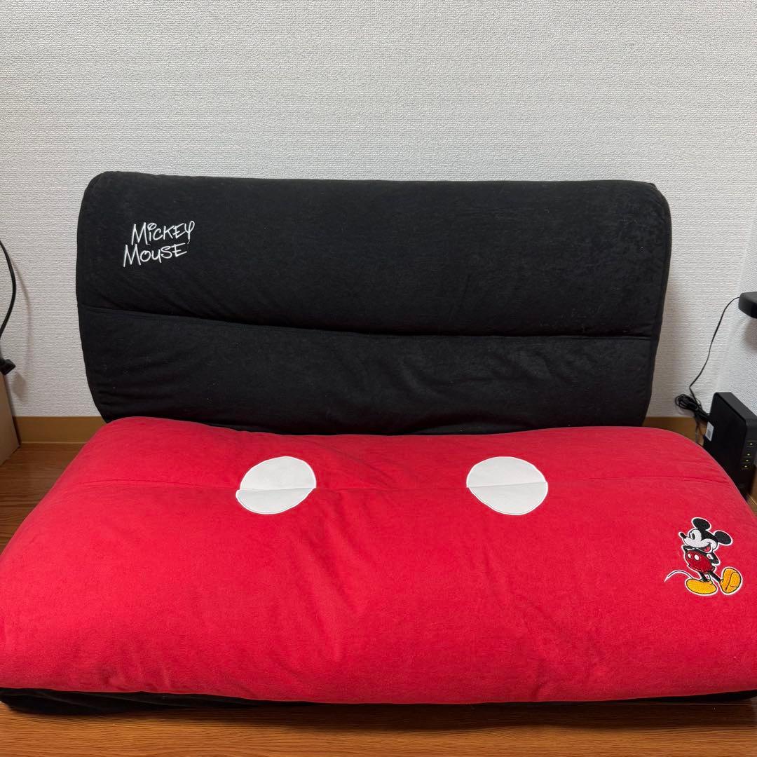 モチーフ型クッション＆ブランケット付き４ＷＡＹソファーベッド　ミッキーマウス