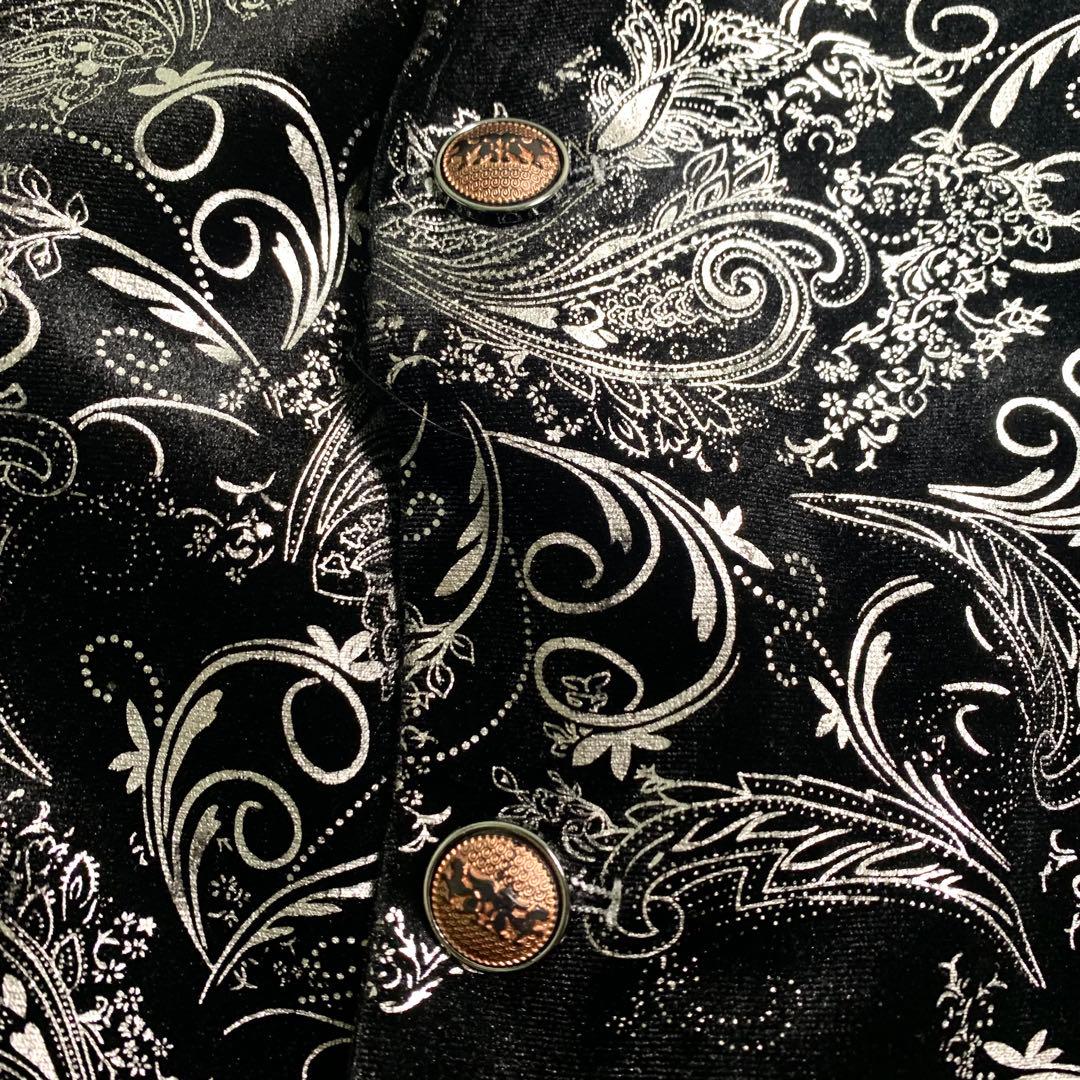 超美品 超希少 ベロアスーツ スリーピース チャイナ柄 衣装スーツ XL 黒