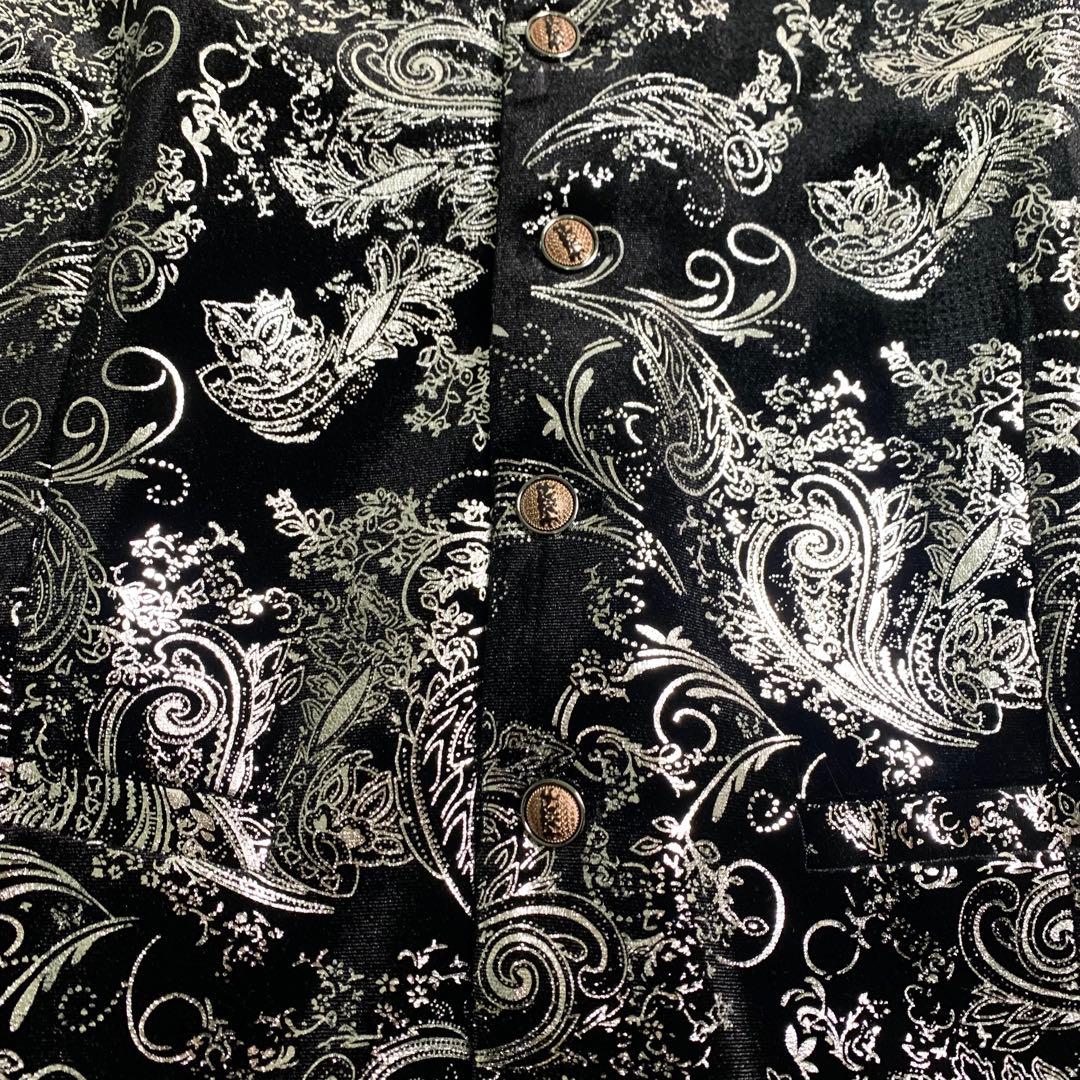 超美品 超希少 ベロアスーツ スリーピース チャイナ柄 衣装スーツ XL 黒