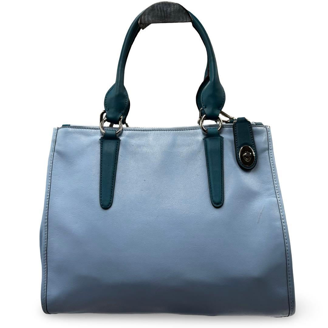 【良品】コーチ　2way ショルダーバッグ　トート　レザー　チャーム　ブルー馬車