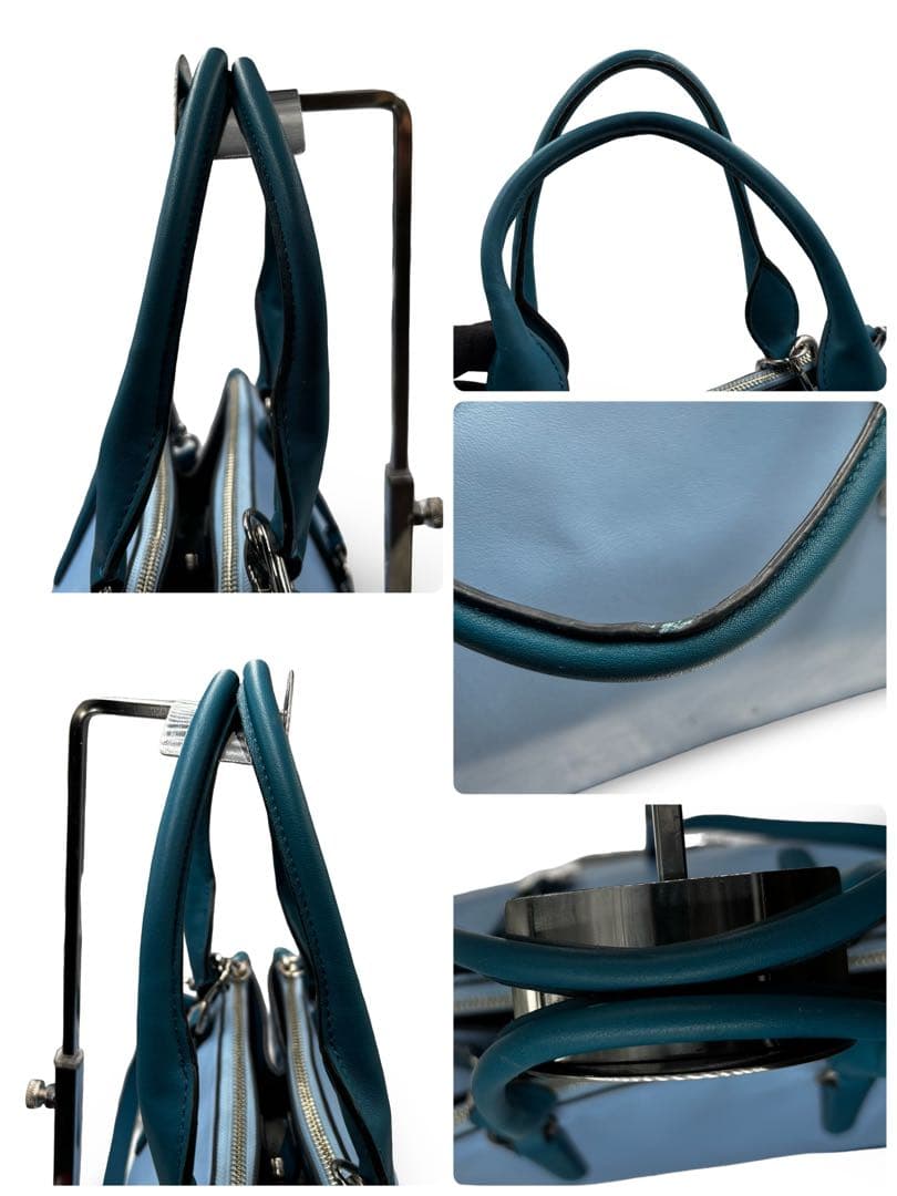 【良品】コーチ　2way ショルダーバッグ　トート　レザー　チャーム　ブルー馬車