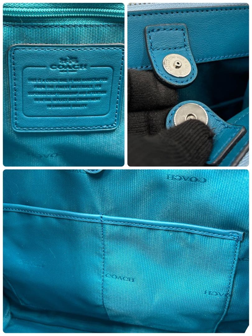 【良品】コーチ　2way ショルダーバッグ　トート　レザー　チャーム　ブルー馬車