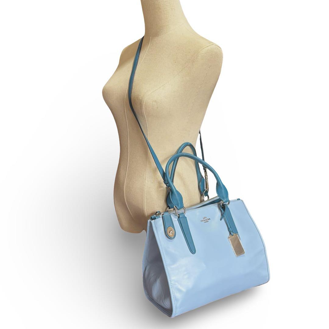 【良品】コーチ　2way ショルダーバッグ　トート　レザー　チャーム　ブルー馬車