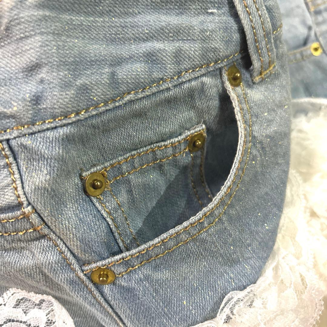 Sugar Gloss 5段レース付きデニムショートパンツM、MARS、Y2k