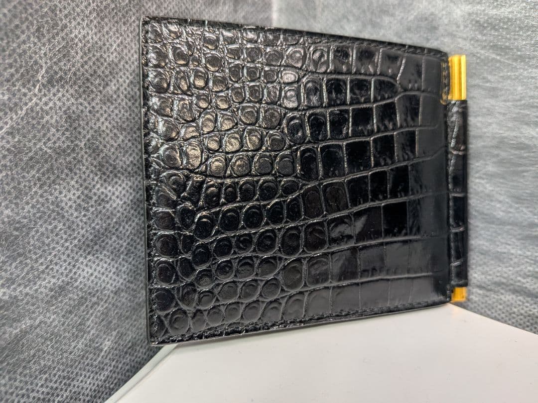 【美品】TOMFORD マネークリップ 二つ折り財布 クロコ型押し 黒