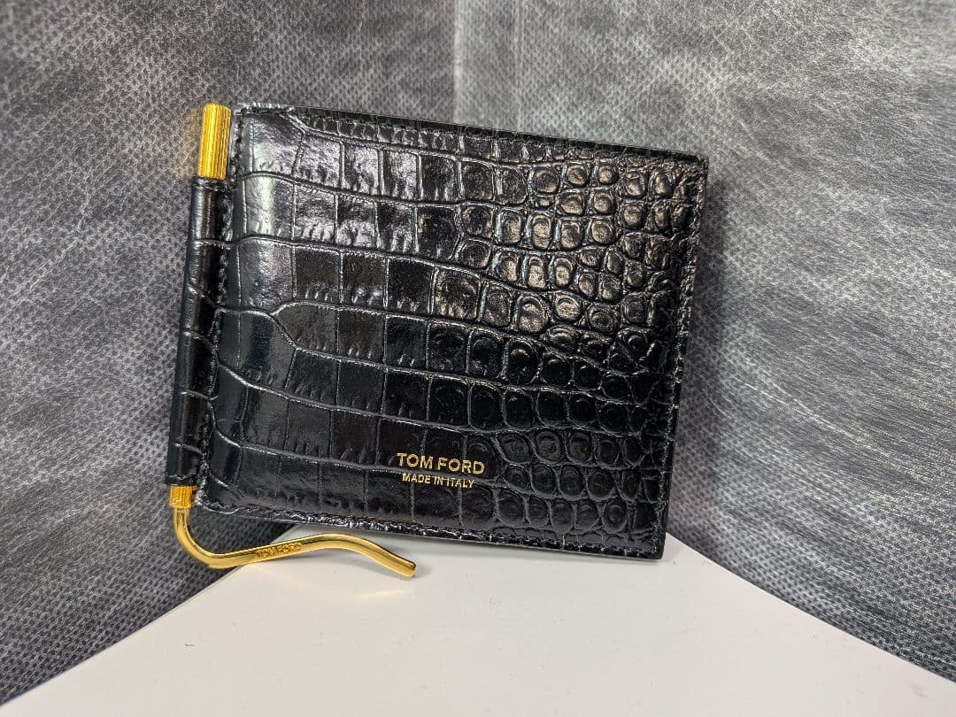 【美品】TOMFORD マネークリップ 二つ折り財布 クロコ型押し 黒
