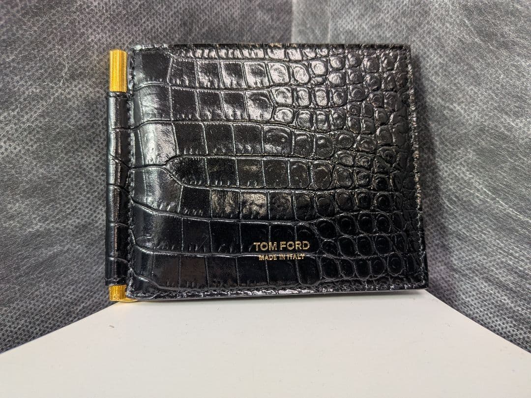 【美品】TOMFORD マネークリップ 二つ折り財布 クロコ型押し 黒