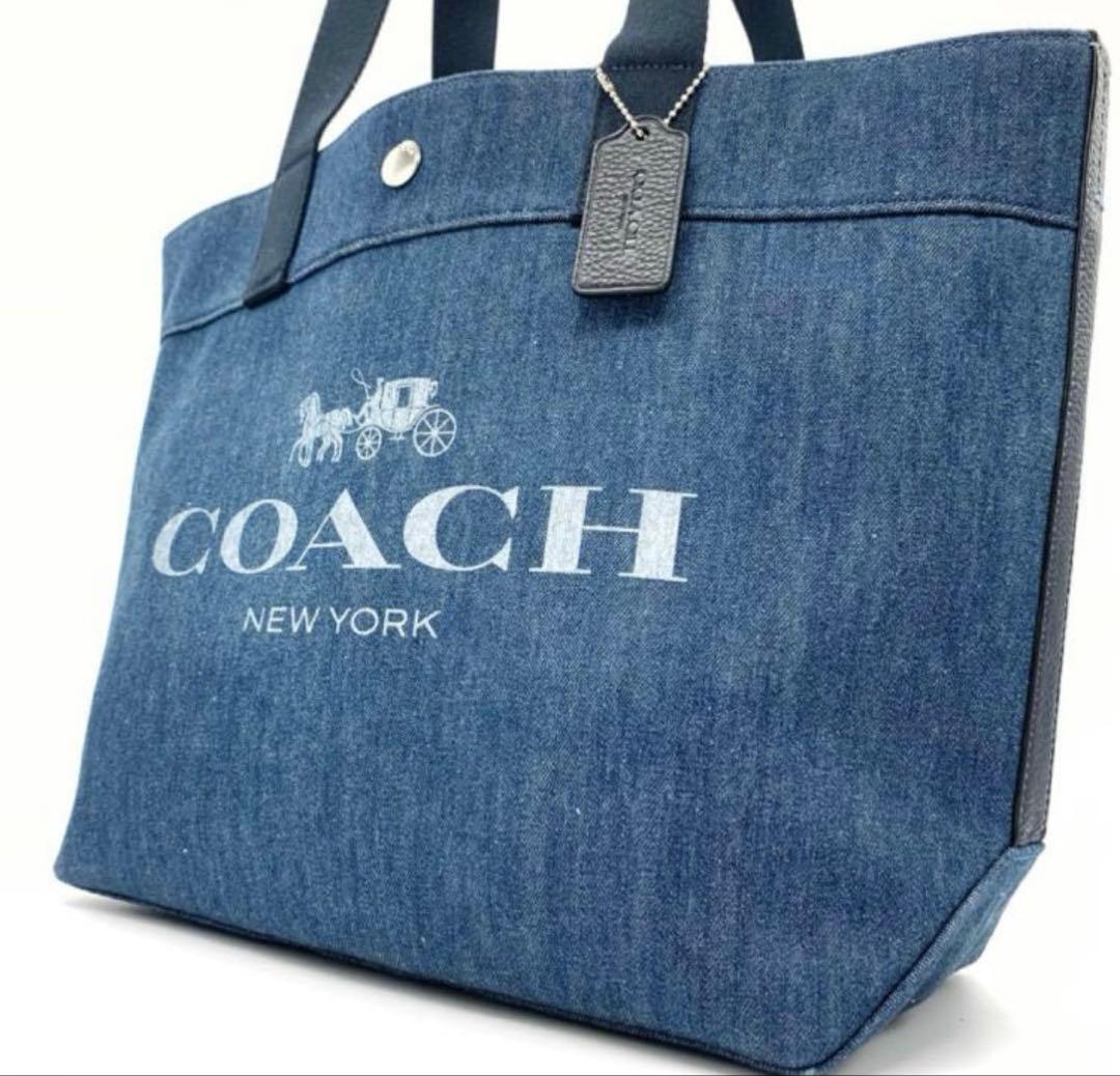 未使用級✨COACH トートバッグ キャンバス デニム ブルー 大容量