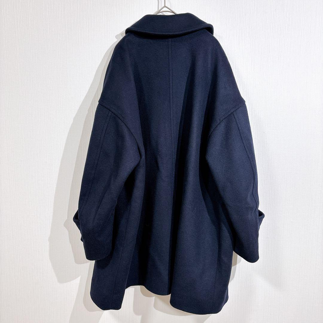 美品◇シップスエニィ　金ボタン　ステンカラー　コクーン　ミドルコート　ネイビー