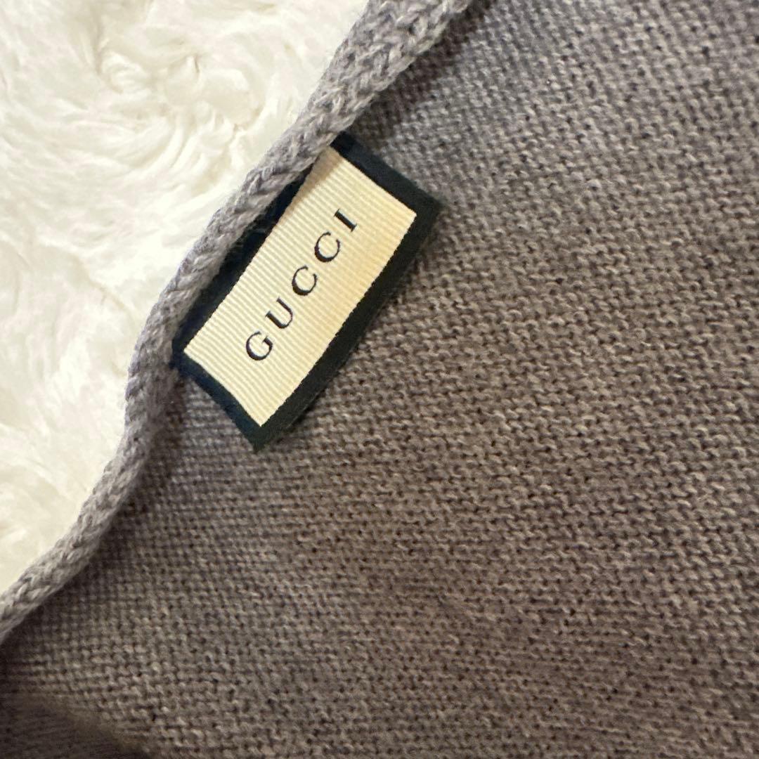 GUCCI ウールマフラー グレー ホワイトライン メンズ レディース兼用