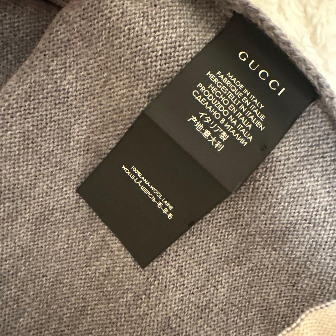 GUCCI ウールマフラー グレー ホワイトライン メンズ レディース兼用