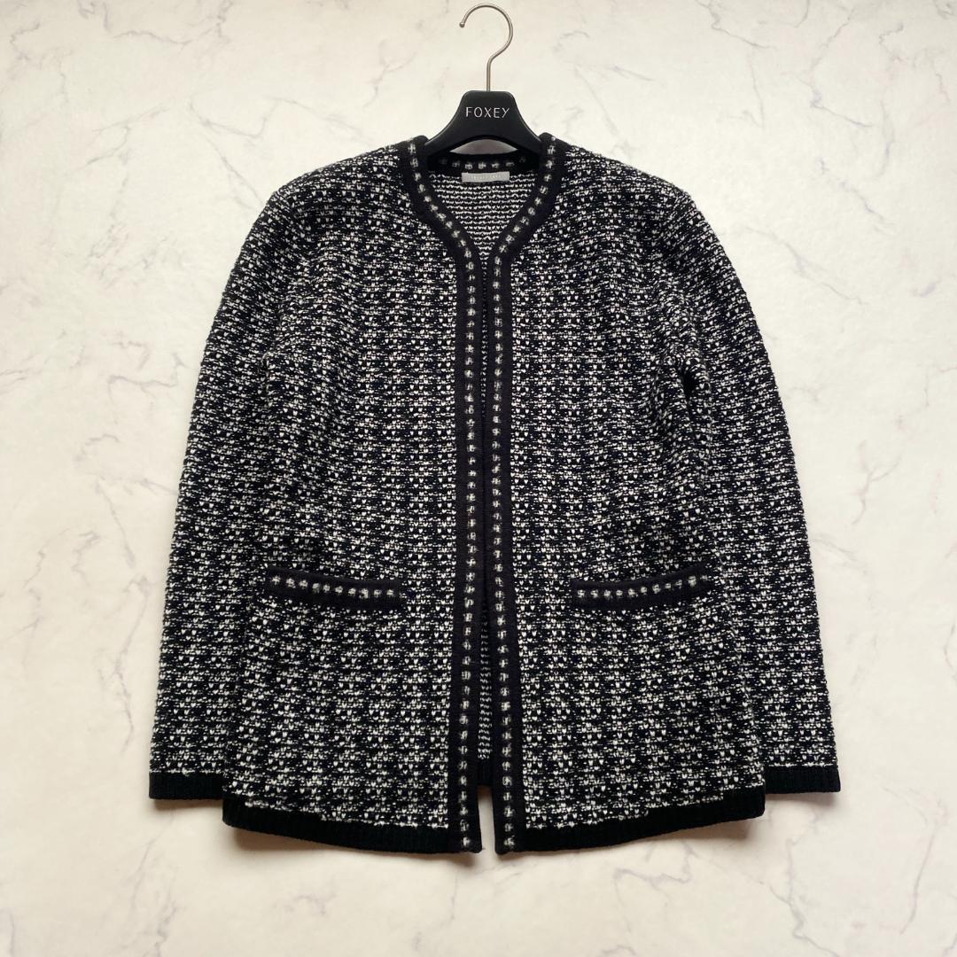 theory luxe 23AW ニットジャケット ツイード 白 黒38