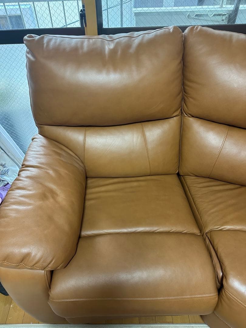 ブラウン レザー コーナーソファ リクライニング
