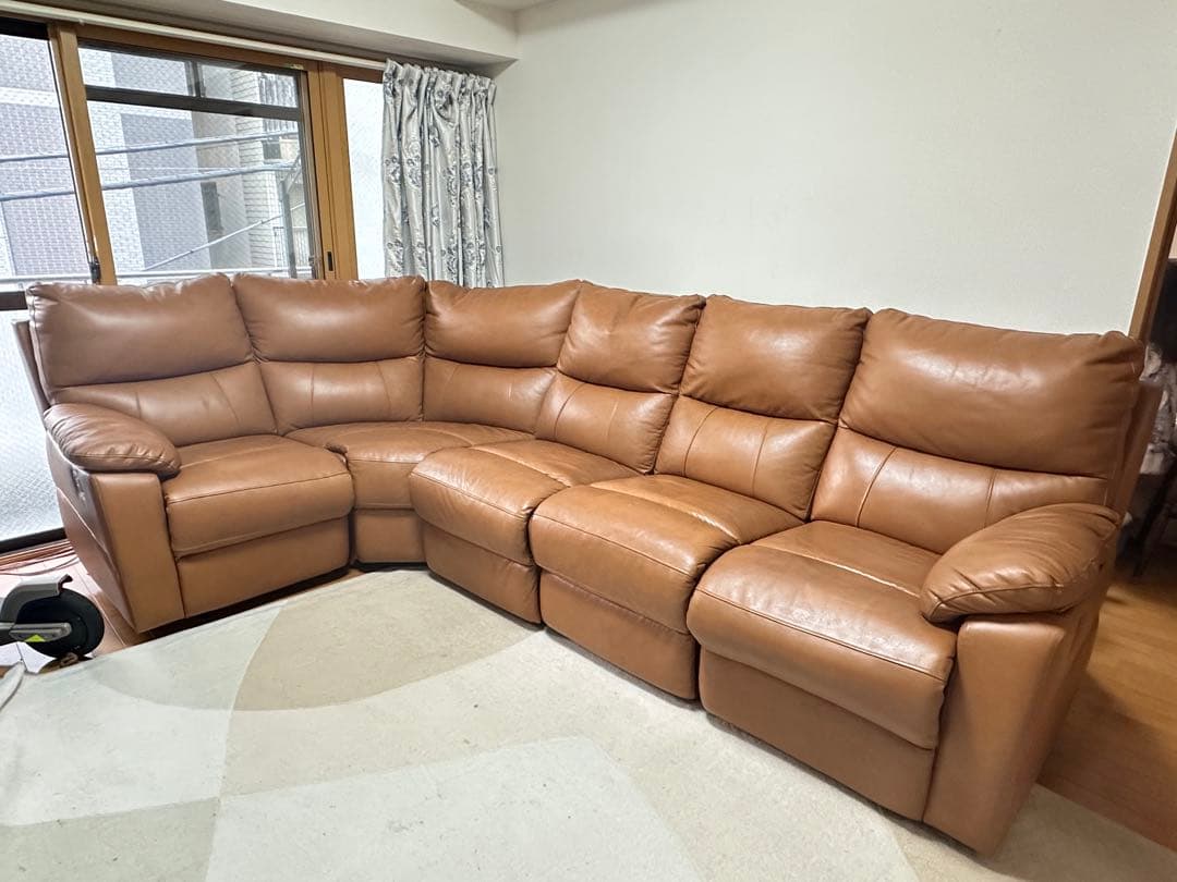ブラウン レザー コーナーソファ リクライニング