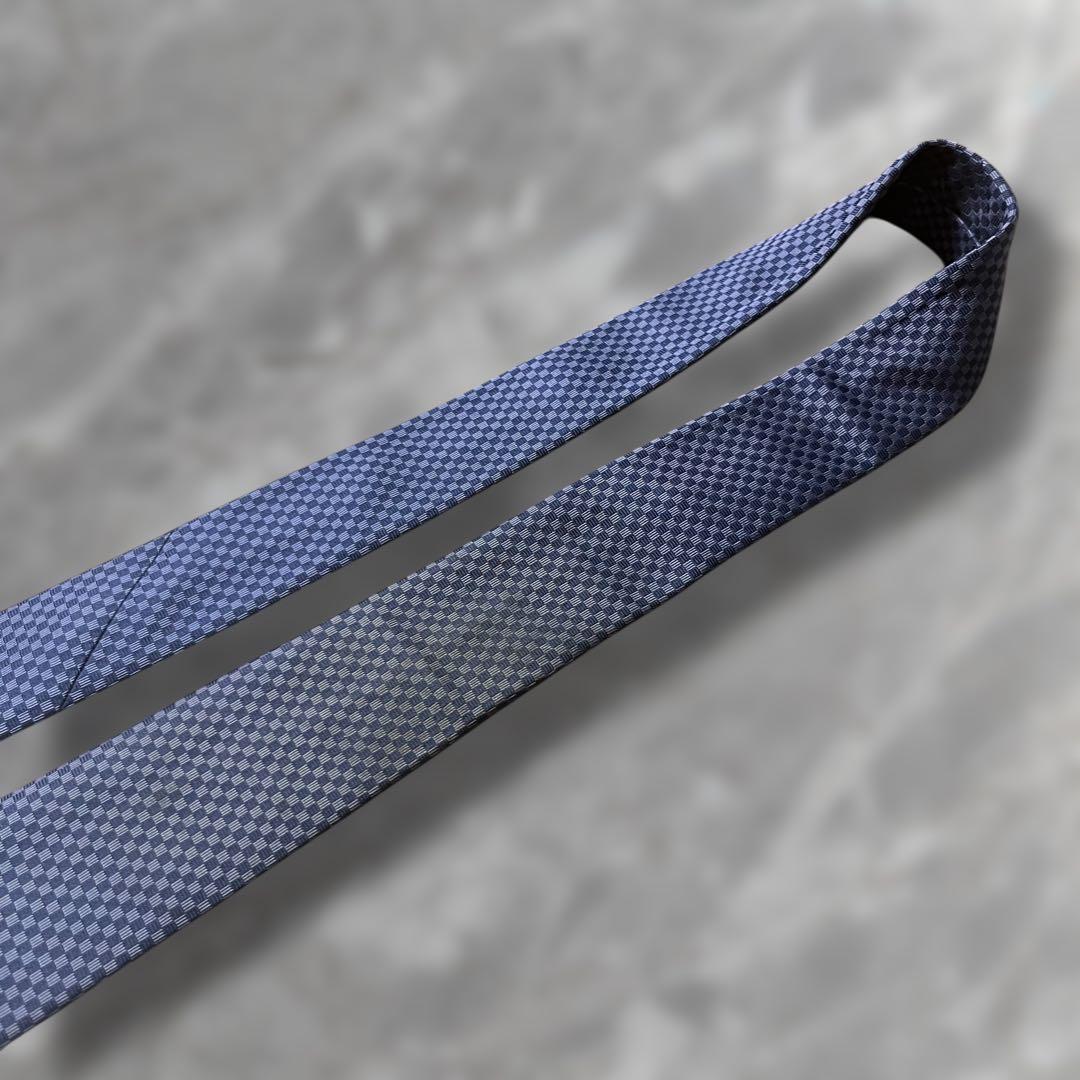 【美品】 ルイヴィトン ネクタイ ミニダミエ柄 ブルー ネイビー ジャガード