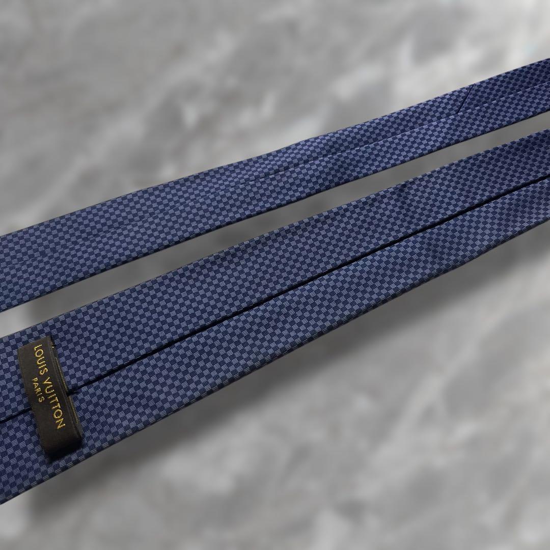 【美品】 ルイヴィトン ネクタイ ミニダミエ柄 ブルー ネイビー ジャガード